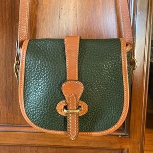 Dooney & Bourke Green and Brown Crossbody Bag with Adjustable Strap.